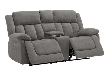 Reclining Love Seat, Power Recliner, 2 Seater, Upholstered, 76" Wide, Console Included, Usb Port Included, Light Grey Fabric, Transitional