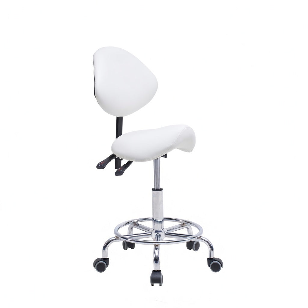 Saddle Stool Chair with Backrest Swivel Hydraulic Ergonomic Tilt Seat Chair with Wheels Footrest for Medical Hospital Clinic Dental-WHITE