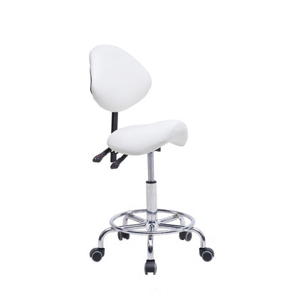 Saddle Stool Chair with Backrest Swivel Hydraulic Ergonomic Tilt Seat Chair with Wheels Footrest for Medical Hospital Clinic Dental-WHITE