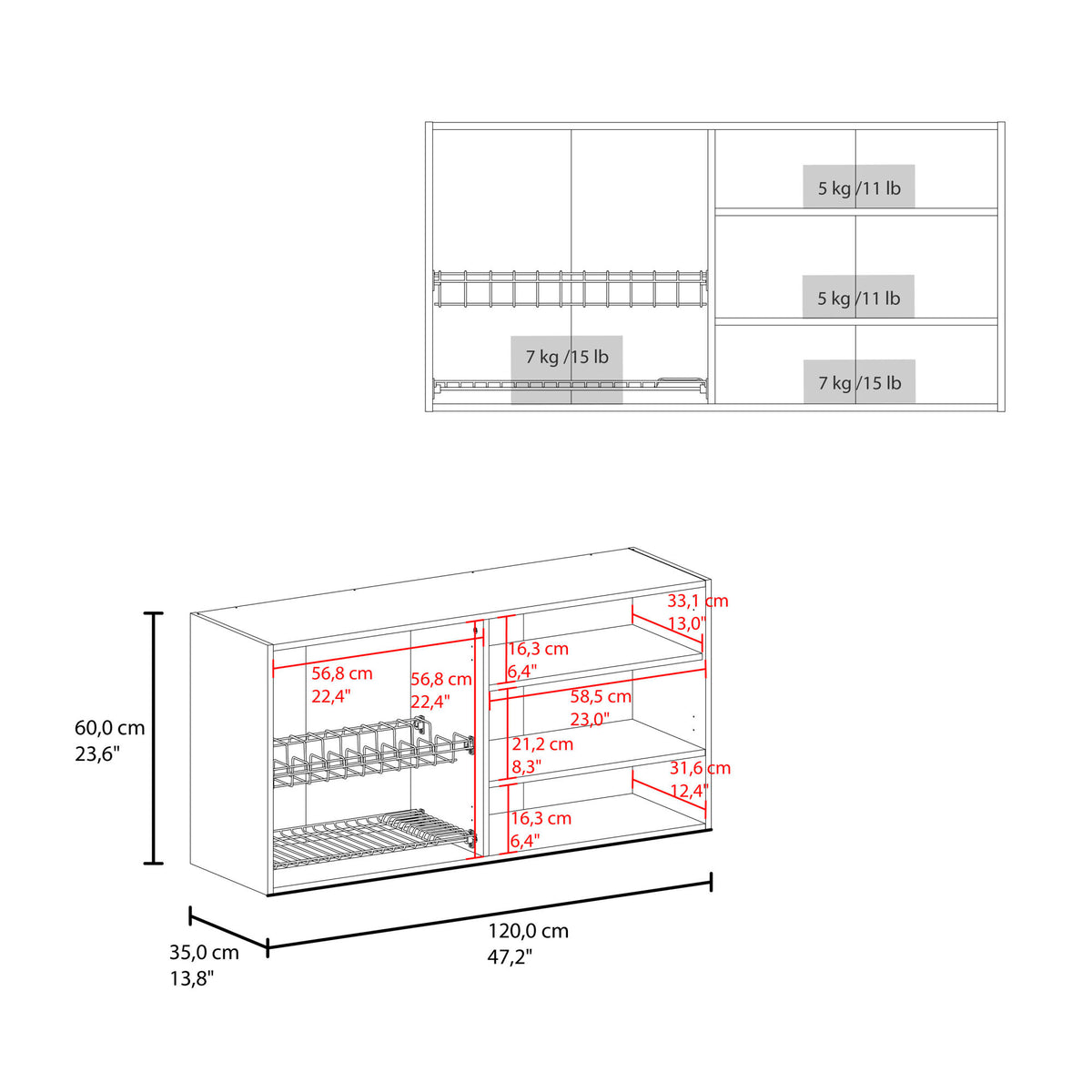 Napoleon Wall-Mounted Kitchen Cabinet with 4 Door Closed Storage Cabinets, Interior Shelves and Open Small Storage Space