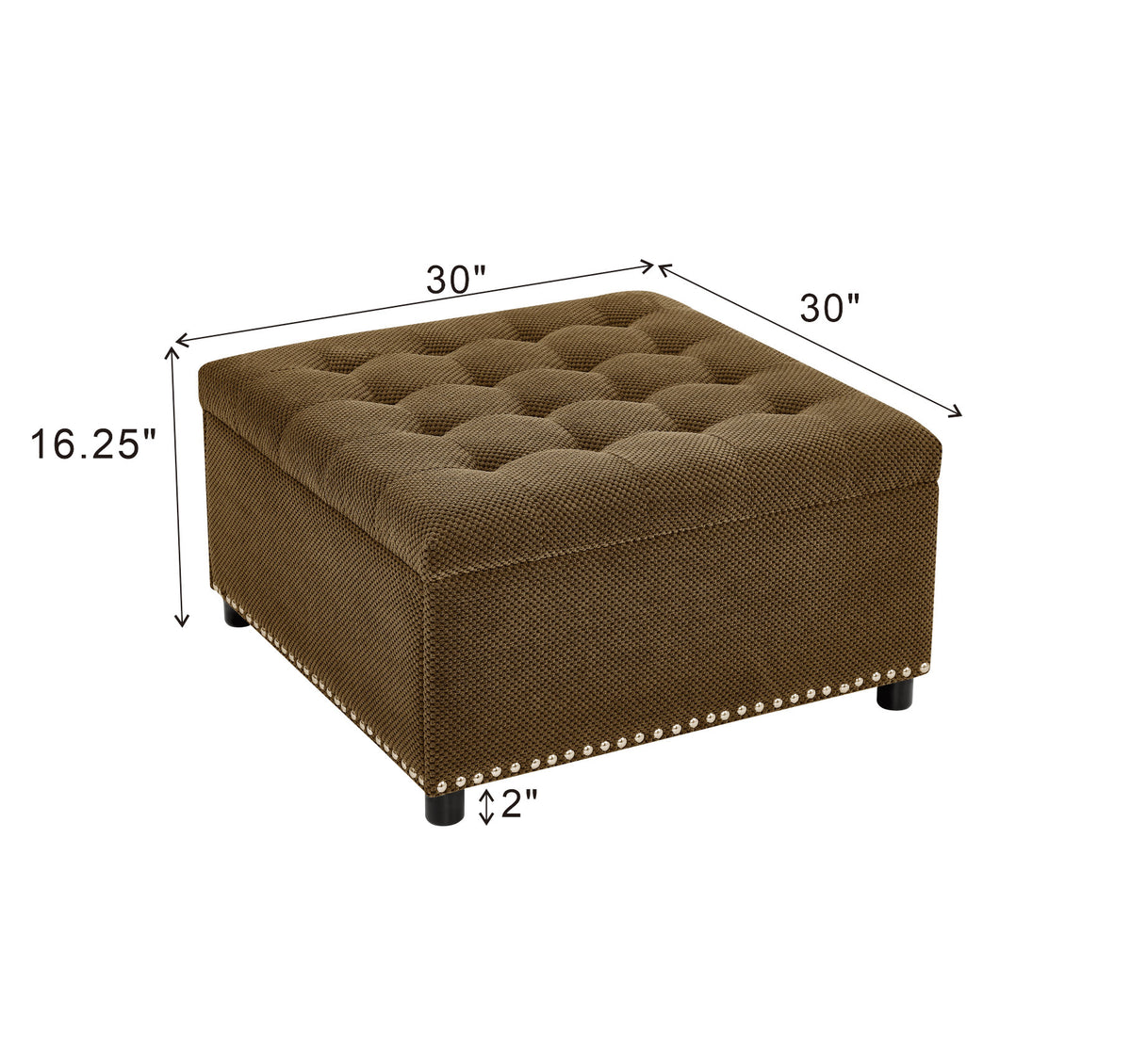 Storage Ottoman, Tufted Footstool, Nailhead Trim Ottoman, Square Storage Ottoman, Upholstered Coffee Table, Bedroom Storage, Living Room Accent, Dark brown Ottoman, Small Space Furniture, Home Decor.
