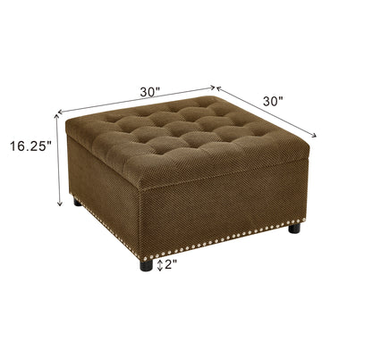 Storage Ottoman, Tufted Footstool, Nailhead Trim Ottoman, Square Storage Ottoman, Upholstered Coffee Table, Bedroom Storage, Living Room Accent, Dark brown Ottoman, Small Space Furniture, Home Decor.