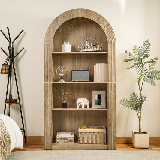 78.74' Tall Arched Bookcase,  Mid Century Modern 4-Tier Arched Storage Bookcase with Open Display Storage Shelf for Dining Room, Living Room,Bedroom (Natural)