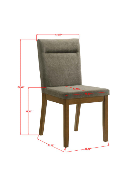 2pc Plush Tailored Side Chairs Upholstered Refined Neutral Gray Fabric Stylish Channel Tufted Accents Brown Finish Dining Room Wooden Furniture Brown