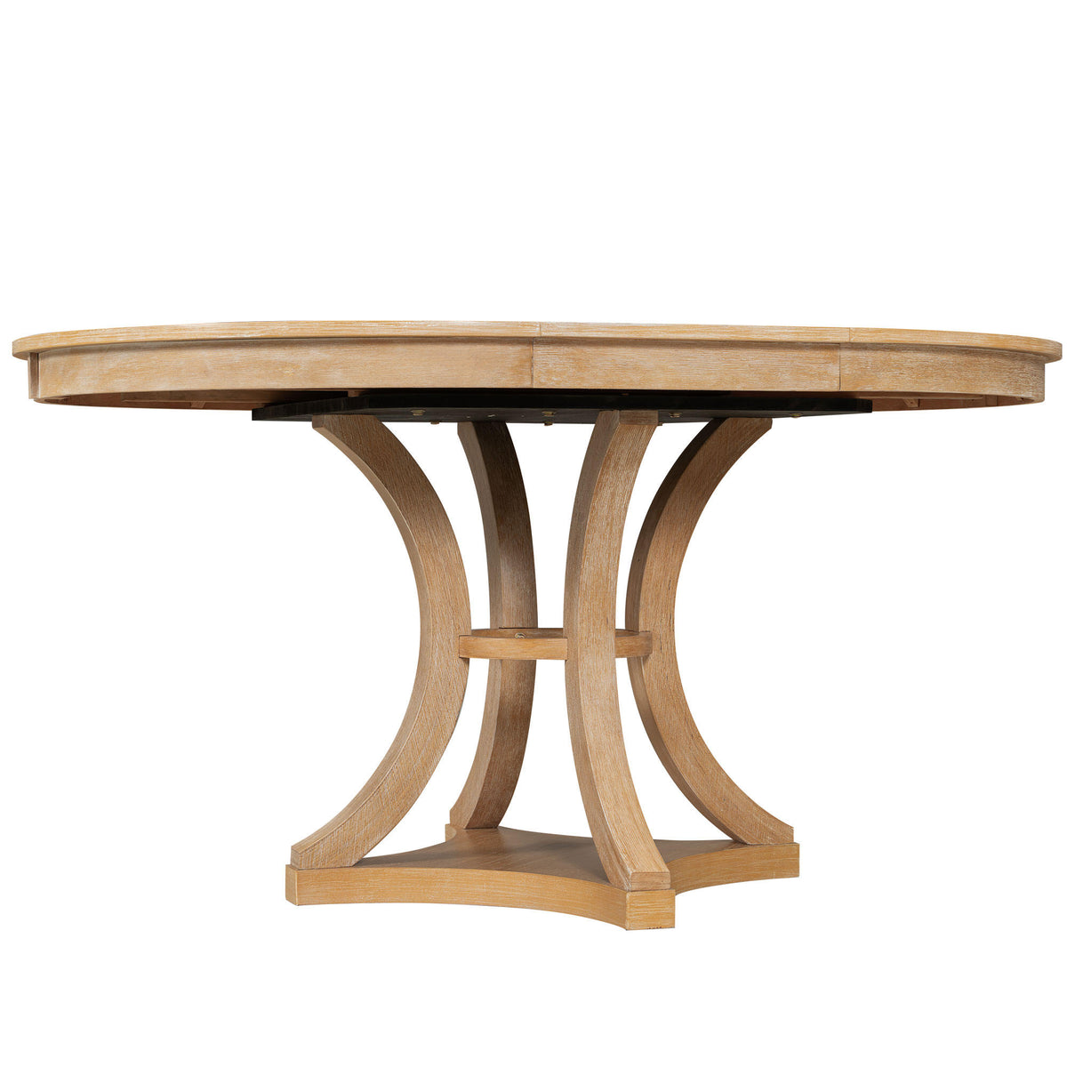 TREXM 5-Piece Retro Functional Dining Table Set Extendable Round Table and 4 Upholstered Chairs for Dining Room and Living Room (Natural)