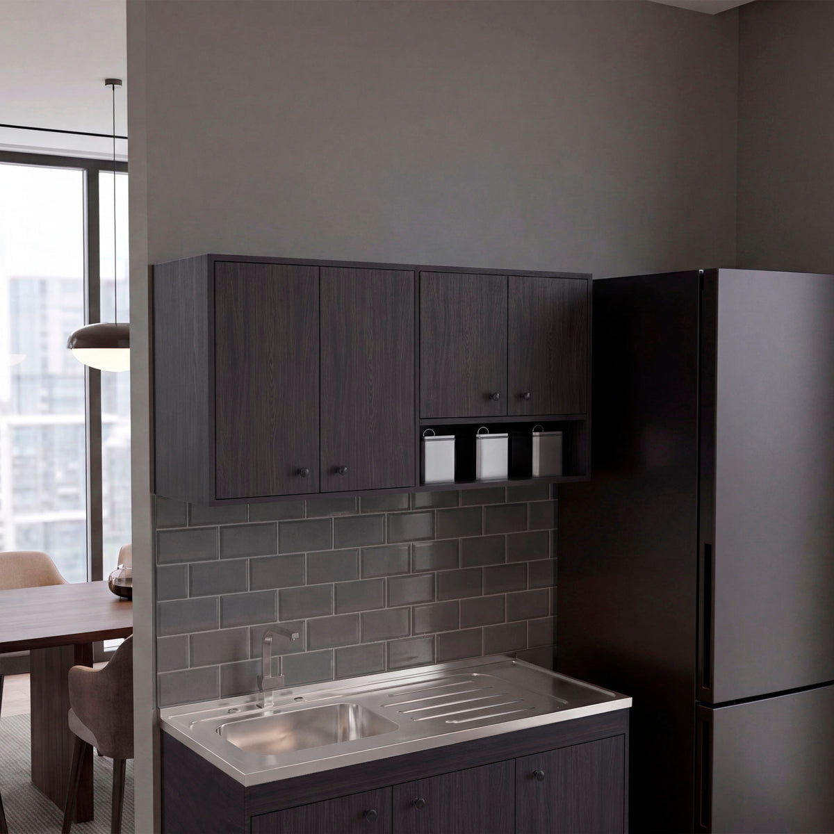 Napoleon Wall-Mounted Kitchen Cabinet with 4 Door Closed Storage Cabinets, Interior Shelves and Open Small Storage Space