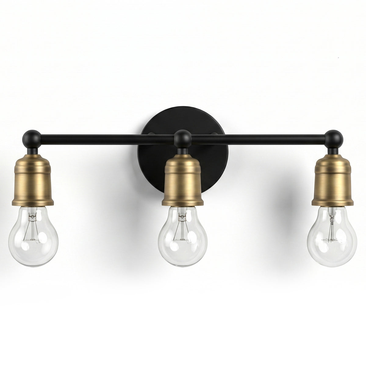 3-Light Black and Gold Industrial Farmhouse Wall Sconce, Metal Vanity Light for Bathroom, Bedroom, Hallway, No Bulbs Included