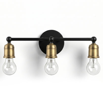 3-Light Black and Gold Industrial Farmhouse Wall Sconce, Metal Vanity Light for Bathroom, Bedroom, Hallway, No Bulbs Included