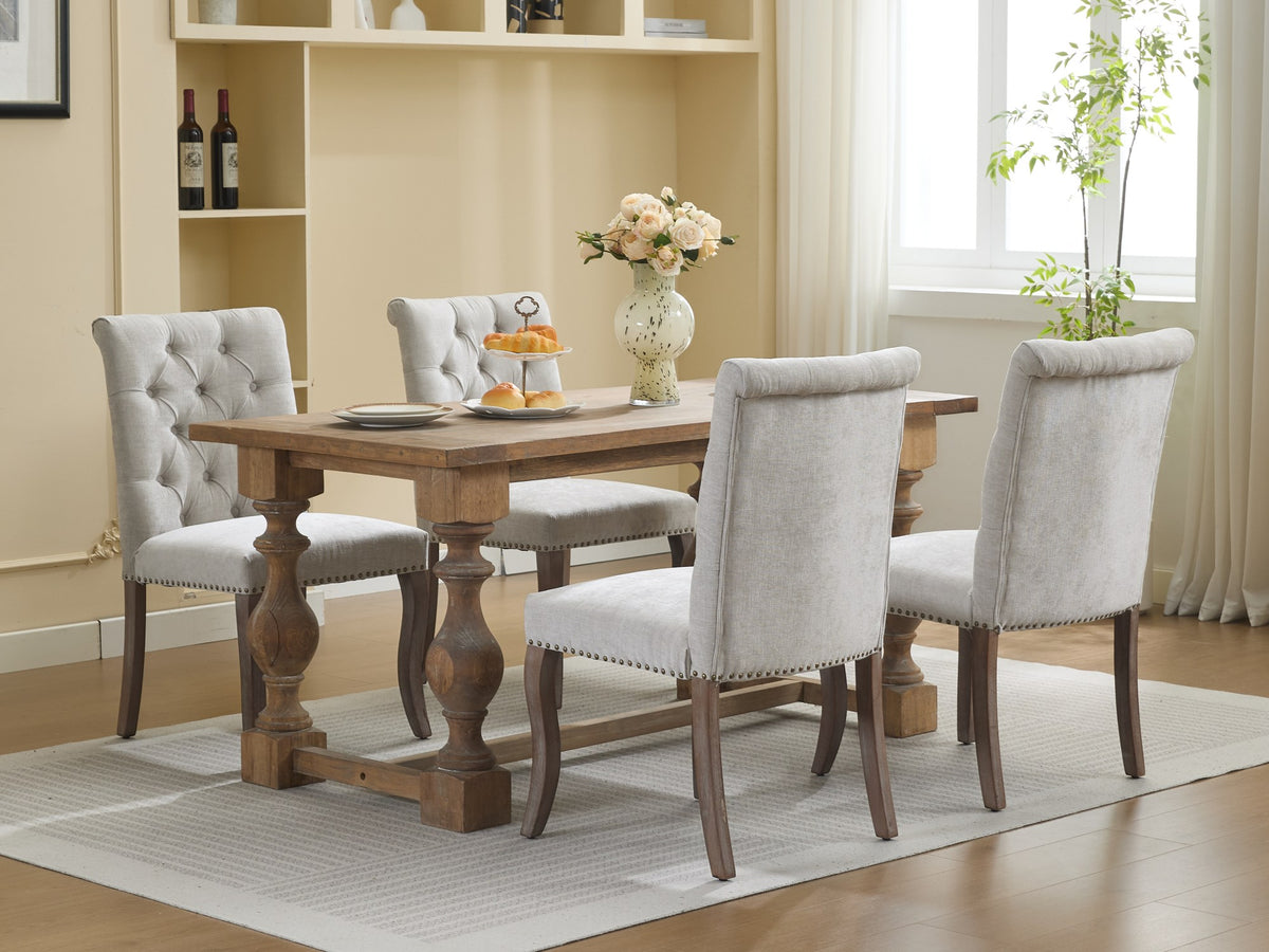 Upholstered Chenille Fabric Accent Dining Chair, Curved Solid Wood Legs, Elegant Tufted Club Dining Room Kitchen Room Dining Chair – Beige
