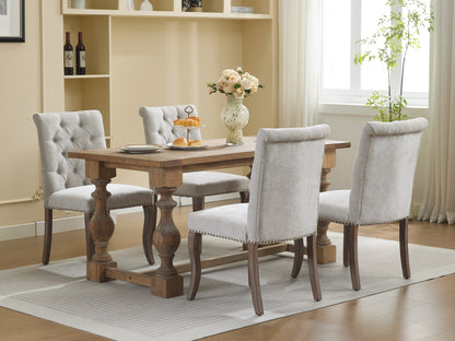 Upholstered Chenille Fabric Accent Dining Chair, Curved Solid Wood Legs, Elegant Tufted Club Dining Room Kitchen Room Dining Chair – Beige