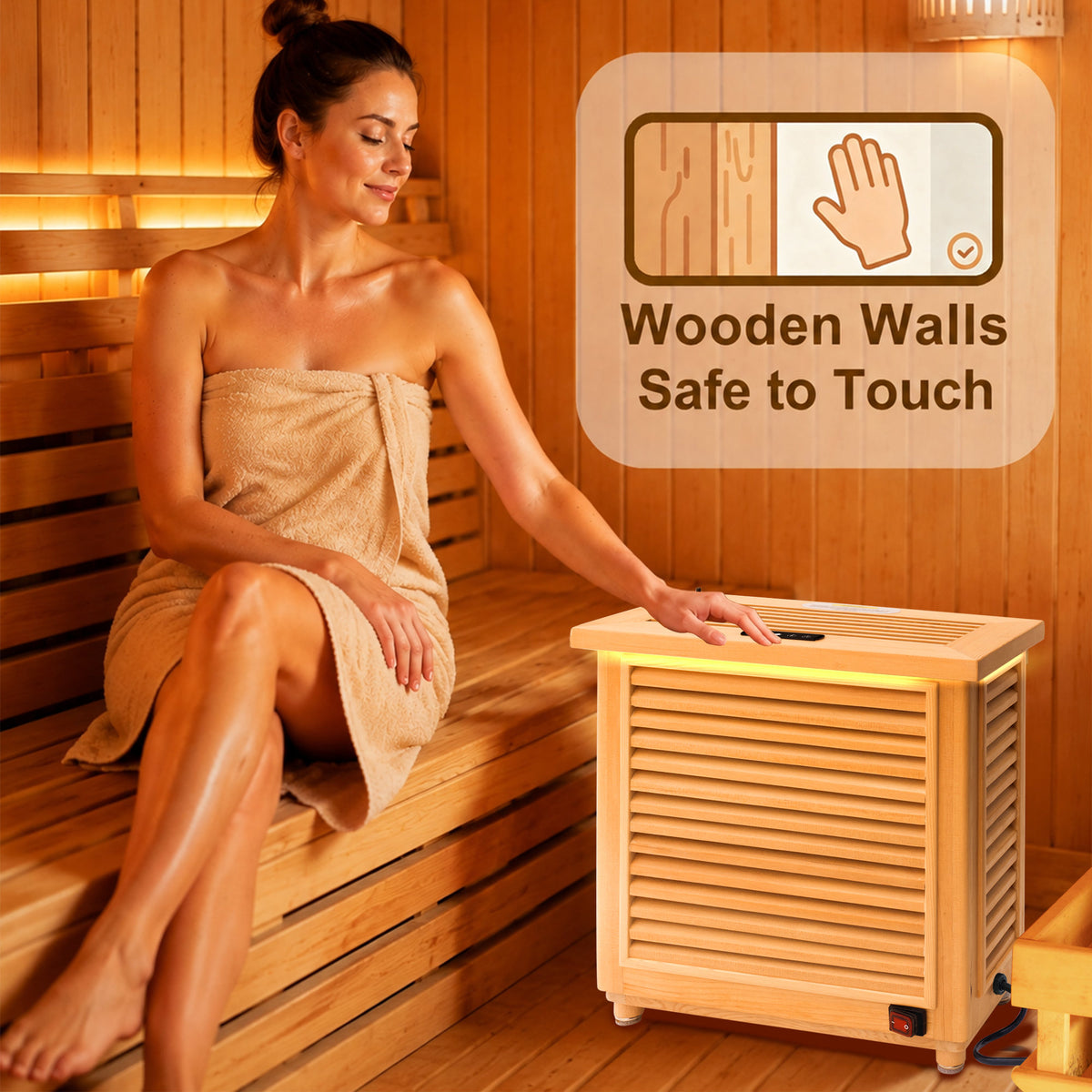 1500W Far-Infrared Sauna Heater with Plug, 110-120V Graphene Sauna Heating System with Touch & WiFi Control, for 35-105 cu.ft Dry Sauna Rooms, Hemlock Wood Shell