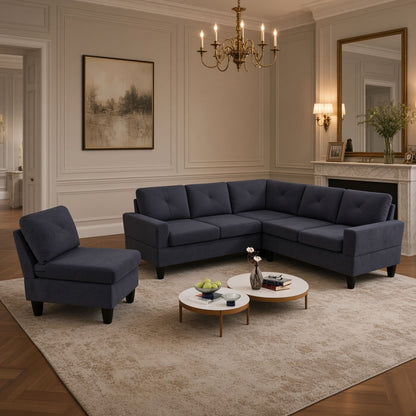 95.5 x 75 Inches Width Dark Grey Modular L-Shaped Sectional Sofa 6-Seater 4-Piece Massa Flannel Fabric Couch with Chaise