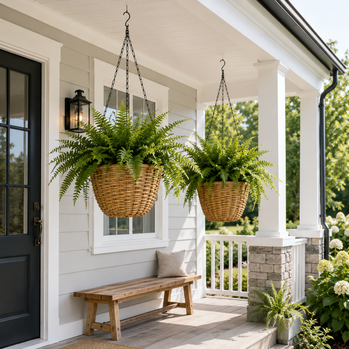 SOLHOME 10.6" Resin Wicker Set of 2 Hanging Planters with Steel Frame – Indoor Outdoor Plant Holders with Steel Hangers and PE Liner