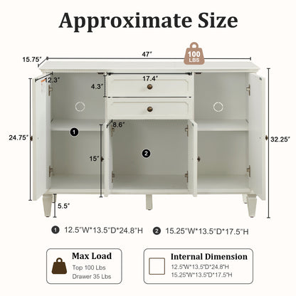 Sideboard Buffet Cabinet with Drawers and Storage Cabinets, Vintage Wooden Console Cabinet with Adjustable Shelves for Kitchen Living Room Entryway