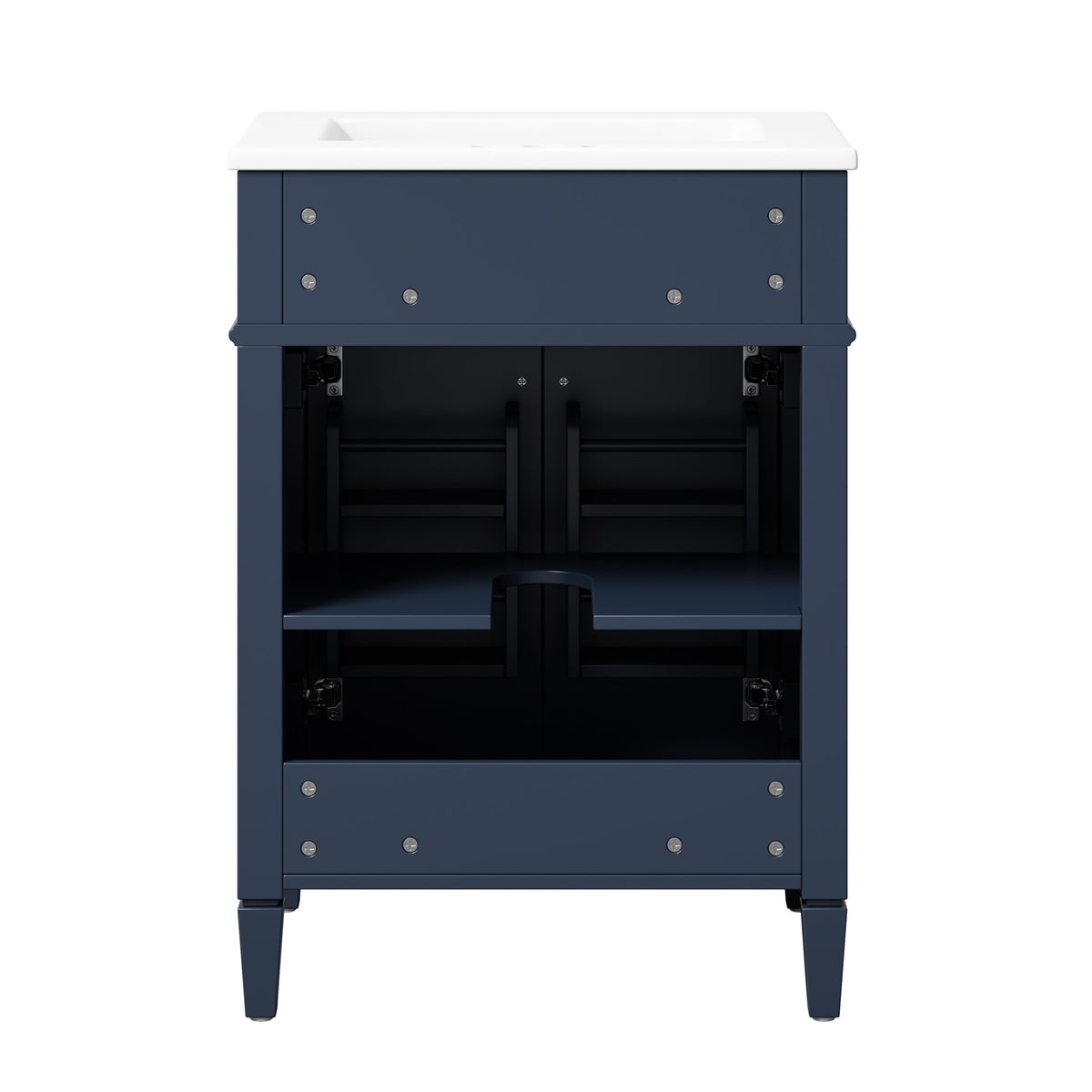 Modern Blue Bathroom Vanity with 2 Doors and Tip-Out Drawer, Ceramic Sink, Soft-Closing Hinges, Solid Wood Frame, 24'