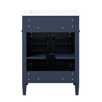 Modern Blue Bathroom Vanity with 2 Doors and Tip-Out Drawer, Ceramic Sink, Soft-Closing Hinges, Solid Wood Frame, 24'