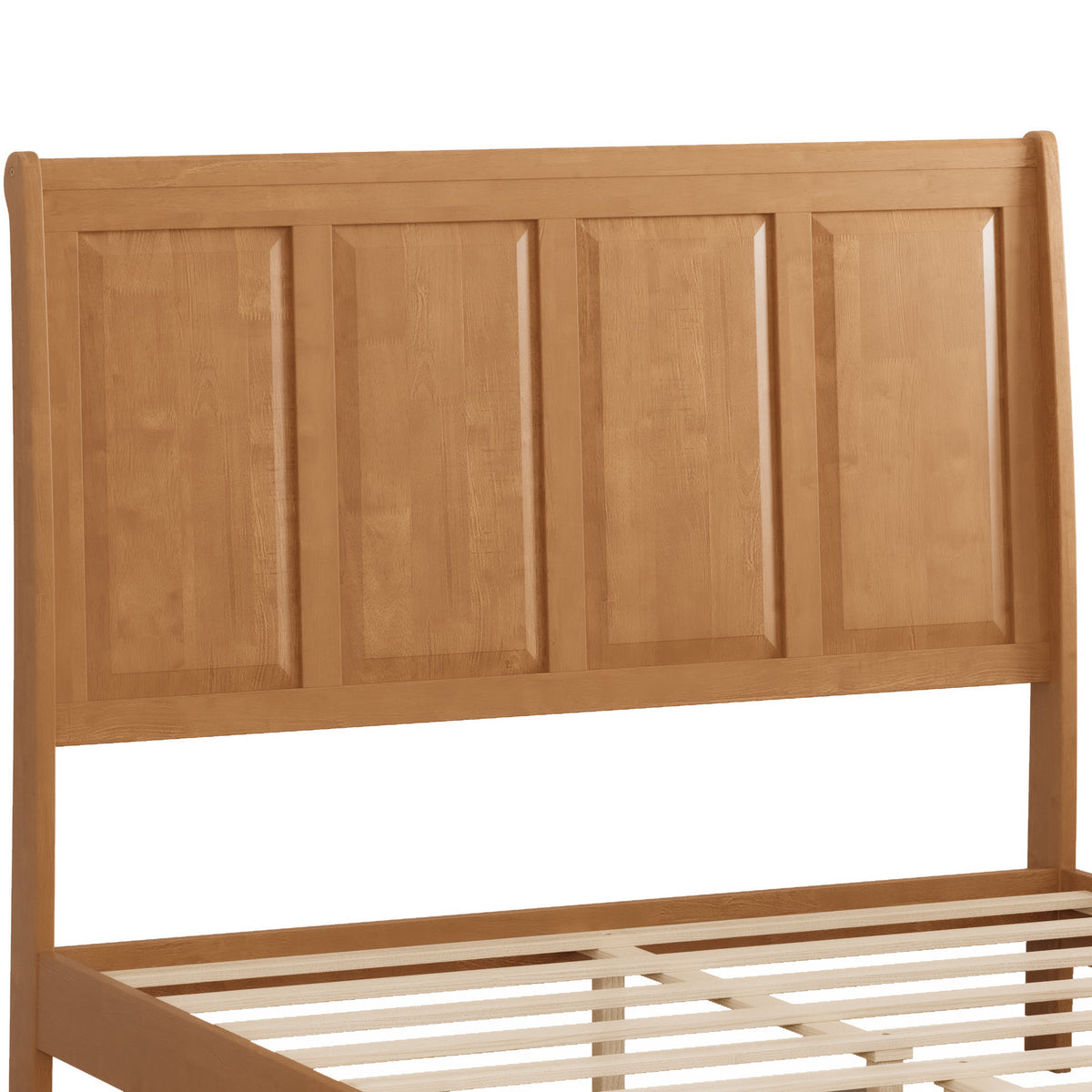 Queen Bed Frame with Tall Headboard and Storage Bench,Soild Wood Sleigh Bed with 64" Storage Chest,No Box Spring Needed, Natural