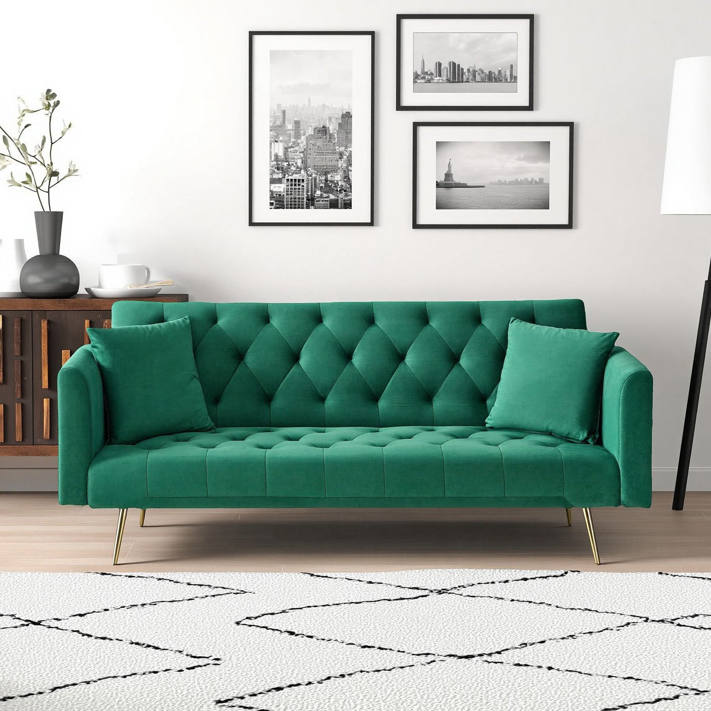 71 inch convertible love seat sofa, American retro  green velvet, suitable for small living room, bedroom, office