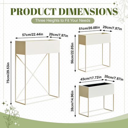 3‑Pack Pre‑Assembled Beige Metal Elevated Planter Stand with Non‑Woven Liner, UV‑Resistant Rectangular Raised Herb Flower Planter Box for Patio Balcony Indoor Outdoor