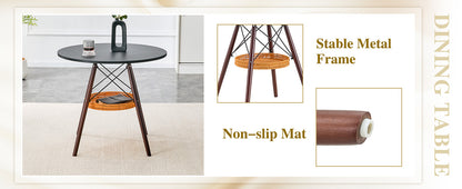 31.5-inch diameter circular dining table, black MDF vacuum formed tabletop, walnut solid wood legs