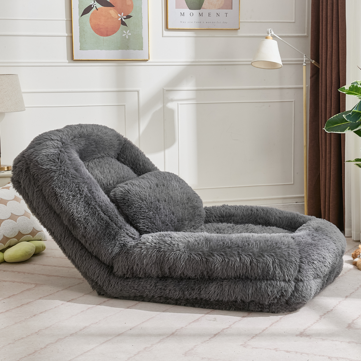 [NEW ARRIVED] [VIDEO PROVIDED] Human Dog Bed,Lazy Sofa,5-Position Adjustable Convertible,Floor Gaming Chair,bedroom, living room,Suitable for gaming, meditation,relaxation,Plush Fabric,Dark Gray