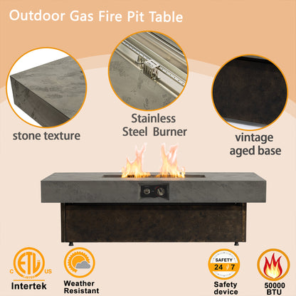 50000 BTU Rectangle Fire Pit Table, Smokeless Propane Outdoor Firepit Table with Convertible Coffee Table Design, Dual Height Adjustable Weather Resistant Patio Fire Furniture