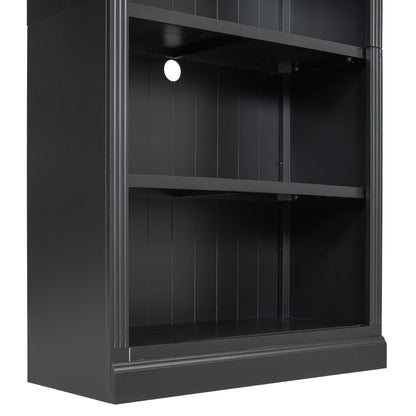 83.4' Tall Wood Bookcase with light strip,5-Tier Decor Bookshelves with Adjustable Shelves,Storage Organizer for CDs/Books/Movies,Free Standing Storage Shelves for Living Room,Home Office,Black