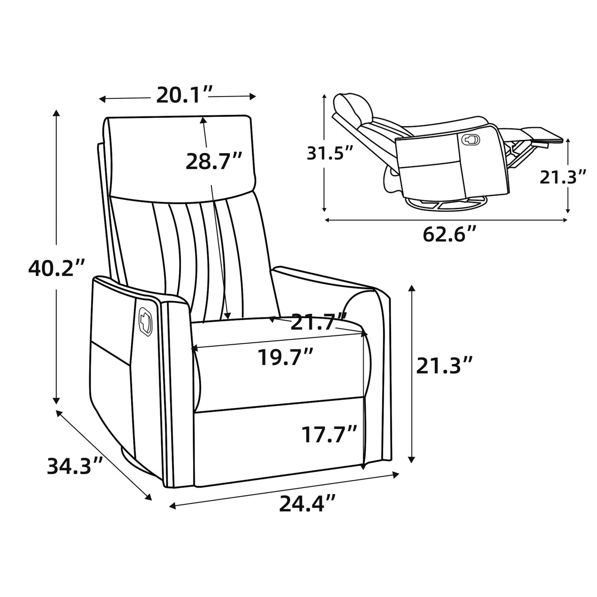 Brown Faux Leather Heat Massage Manual Recliner Chair with Rocker and Swivel for Living Room