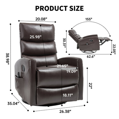 Heat Massage Manual Recliner Chair with Rocker and Swivel in Fabric, Brown