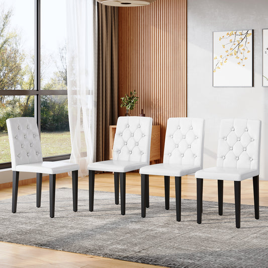 4-pack white PU dining chairs: ergonomic buckle backrest, 35 inches high, black metal legs,Combines Comfort and Texture.Perfectly suitable for family dining rooms, hotel banquet halls,etc.W1151P295718