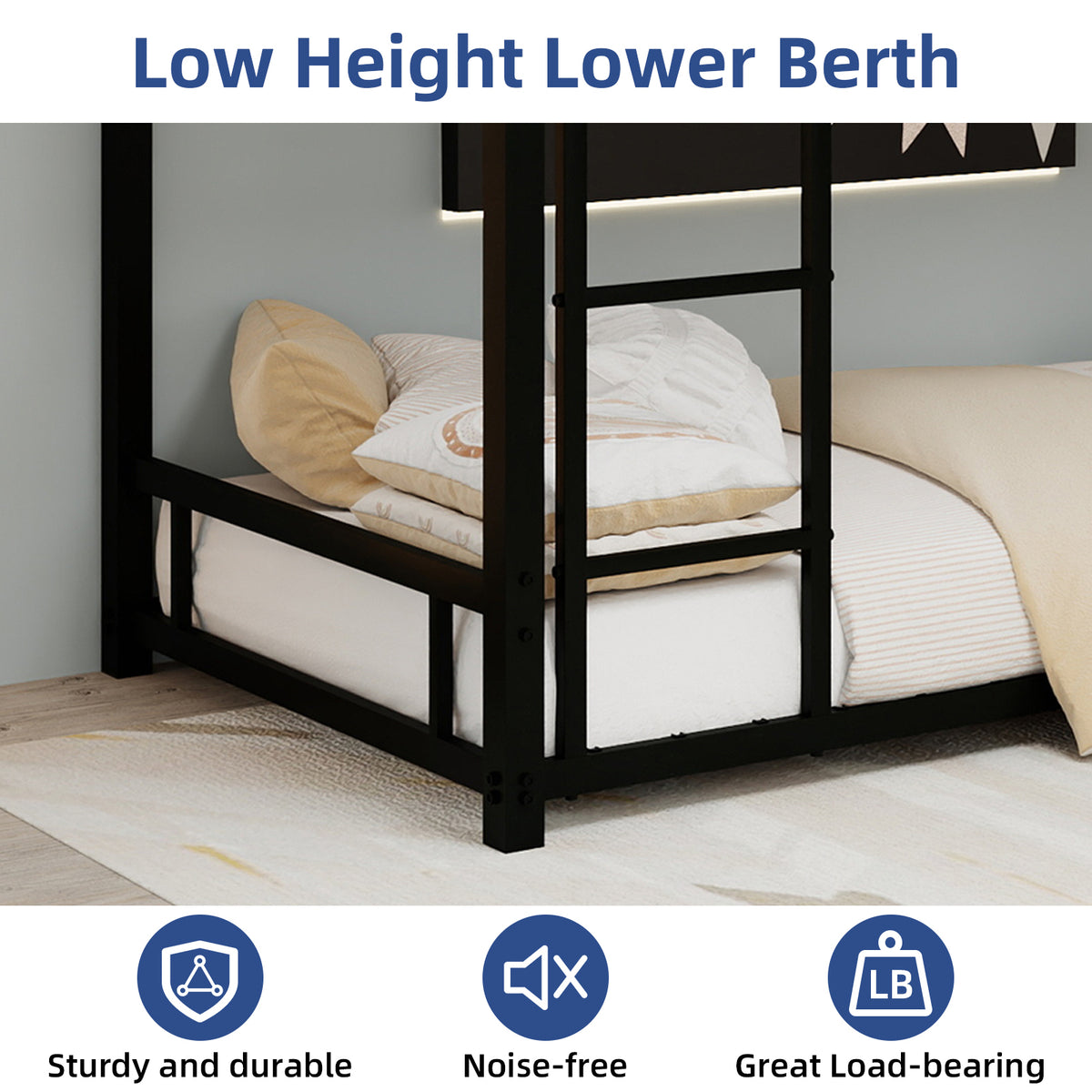 Metal Twin over Twin Bunk Bed/ Heavy-duty Sturdy Metal/ Noise Reduced/ Safety Guardrail,Black