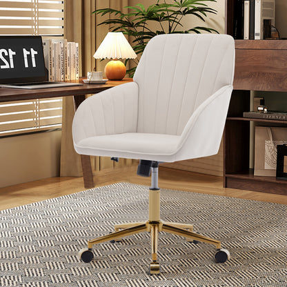 TY Ergonomic Swivel Office Chair, Adjustable and Comfortable, Beige Velvet Upholstery, 24.60 x 22.84 x 38.00 inches