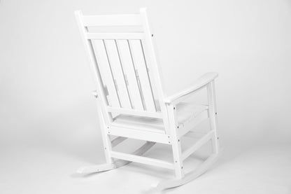 All Weather Rocking Chair Set with Side Table, 3-Piece Rocking Chair Set with Wood-Texture, White(includes 2 Rocking Chairs and 1 Table)