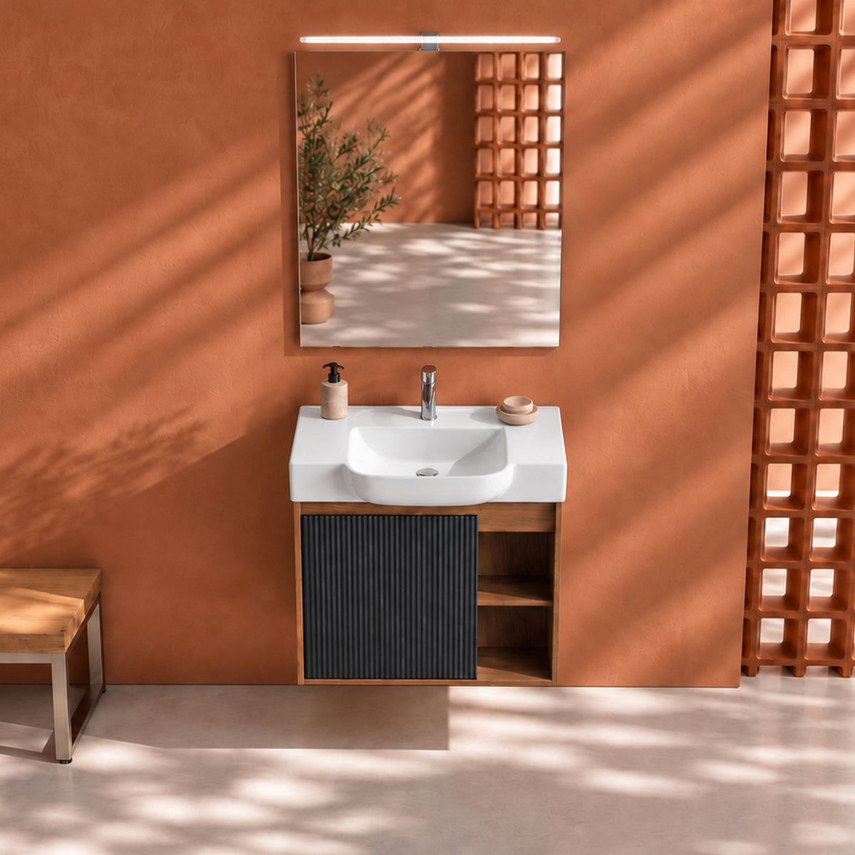 24'' Wall-Mounted Bathroom Vanity with White Ceramic Sink & Soft-Close Door, KD-Packing