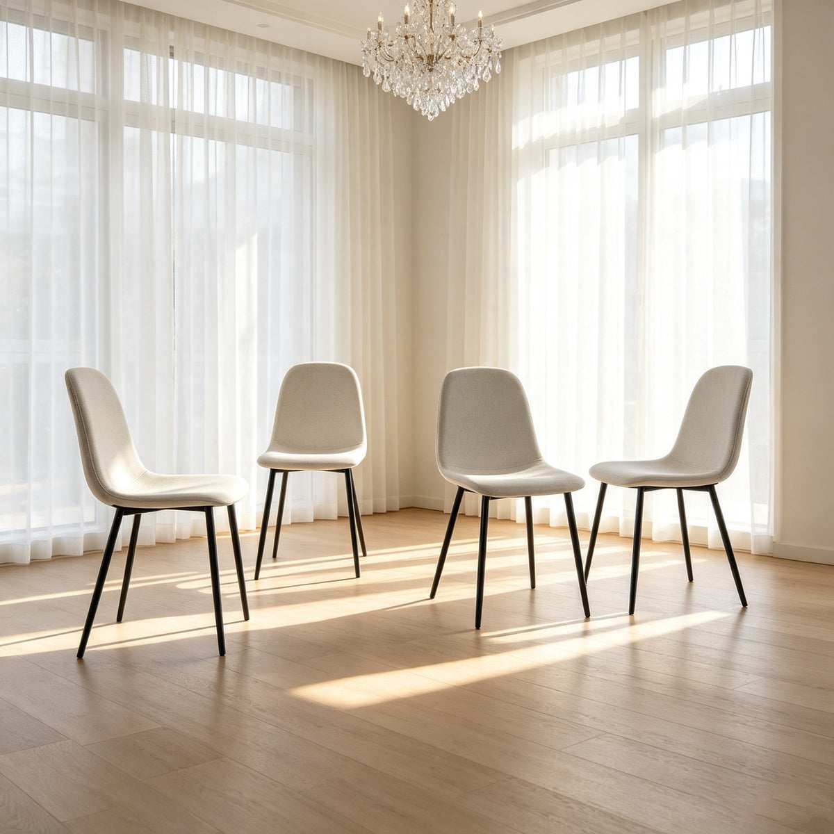 Dining Chairs Set of 4, Modern Accent Chairs with Linen Fabric Upholstered Seat - Beige