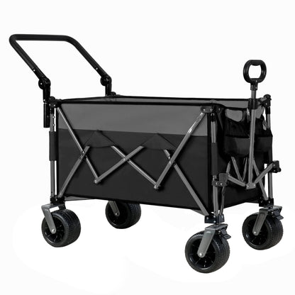 Multi-Functional Push-Pull Folding Wagon Cart with Rotating Handle & 360° All-Terrain Wheels – Heavy-Duty, Adjustable Design, Large Capacity for Transport, Groceries, and Outdoor Use,Black