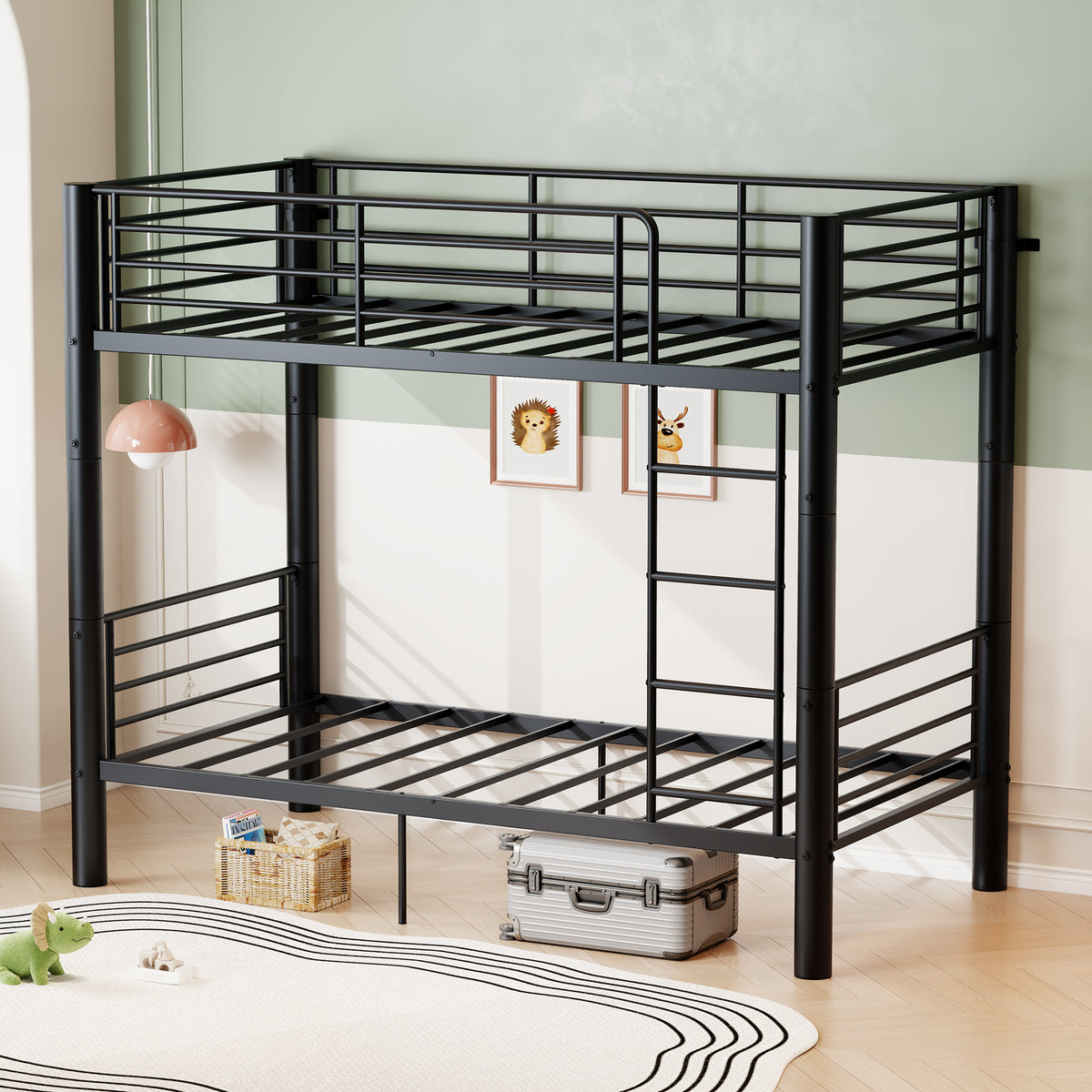 Twin Over Twin Metal Bunk Bed, 2-Inch Heavy-Gauge Tubing, Detachable 2-in-1 Platform Beds with Safety Rails & Wide Ladder, Quiet & Stable Frame Perfect for Small Rooms, Kids and Adults, Black
