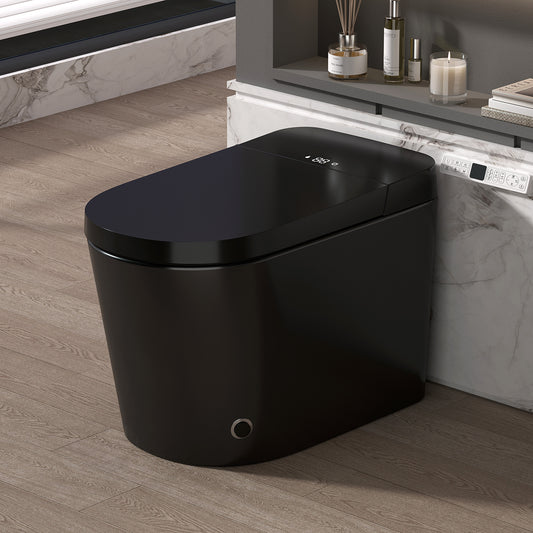 Smart Toilet With Bidet Built-in,Auto Flush, Foot Kick, Hands-Free Adjusted Heated Seat & Warm Air Dyring, Foam Shield Self Cleaning Nozzle,Bidet Toilet 12" Rough-in (Black)