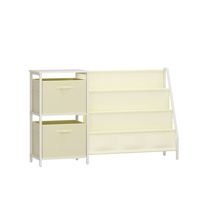 Kids Bookshelf with 3-Tier Front-Facing Book Display, 2 Storage Bins and Bottom Cabinet, Children's Bookcase Organizer for Bedroom, Playroom and Nursery