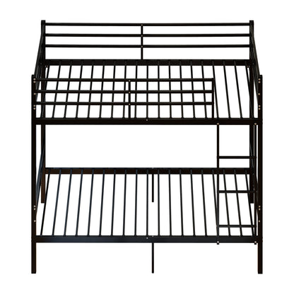 Metal bunk bed (single bed), suitable for children/teenagers/adults. 14.17-inch high guardrails. Single bunk with 19 crossbars and a weight capacity of over 400 lbs. Under-bed storage. Black.
