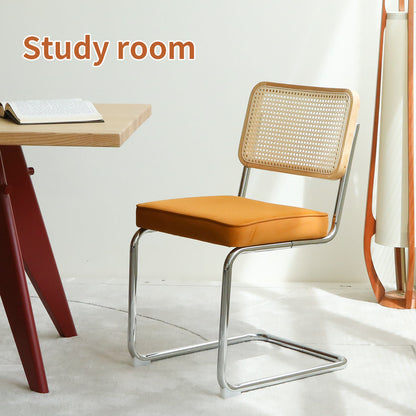 Dining Chairs Set of 2, Velvet Rattan Side Accent Chairs with Chrome Legs, Modern Mid Century Breuer Designed Chairs