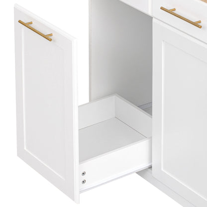 K&K 59.3" Kitchen Island with Storage 2 Pull Out Cabinet Organizers & Rubber Wood Drop Leaf, Rolling Kitchen Island with Trash Can Storage