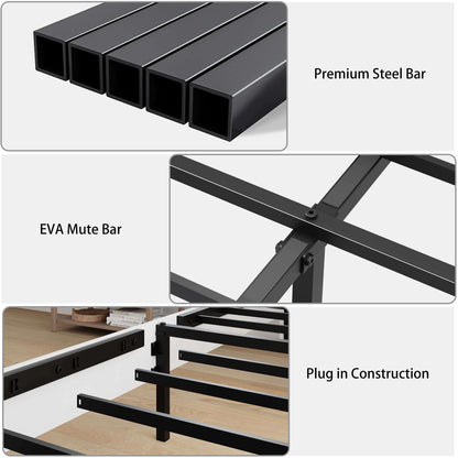 Queen Bed Frame Headboard, Wood Platform Bed Frame, Noise Free, No Box Spring Needed and Easy Assembly Tool, Large Under Bed Storage, White