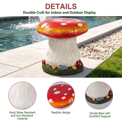 13' Mushroom Stool Garden Statue, Magnesium Oxide Stone Composite Outdoor Stool Decor, Red Cap with Yellow Edge, Sculpture Decor for Yard, Patio, Garden & Backyard, Ideal Gift for Garden Decoration