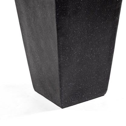 Floor‑Standing Water Fountain, Black Speckled Trapezoid Base Fountain with Smooth Sphere, Warm LED Light for Garden, Patio, Backyard Decor 14''×14''×34''