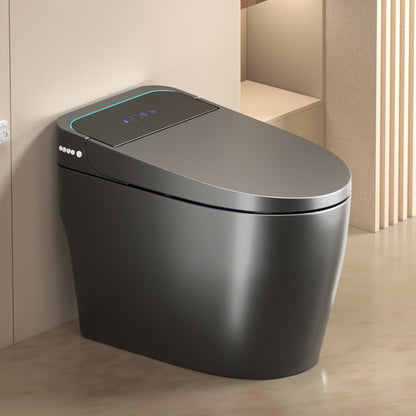 Unique Smart Toile, One-Piece Intelligent Bidet Toilet with Auto Open/Close Seat, Warm Water, Dryer, Gray Ceramic, Built-in Battery