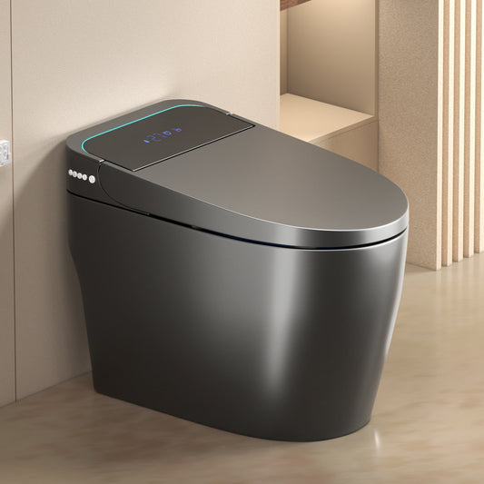 Unique Smart Toile, One-Piece Intelligent Bidet Toilet with Auto Open/Close Seat, Warm Water, Dryer, Gray Ceramic, Built-in Battery
