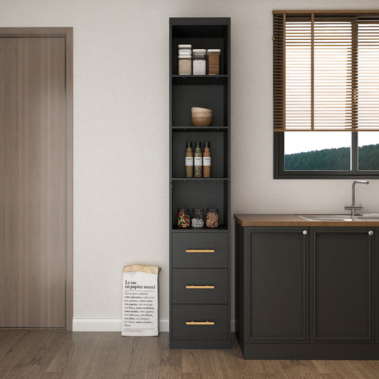 85.04" Tall Storage Cabinet with Drawer and Shelves, Narrow Cabinet for Bathroom, Laundry, and Living Room, Black