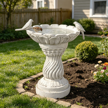 16.54' Garden Bird Bath Statue, Magnesium Oxide White Pedestal Birdbath, Outdoor Bird Water Bowl with Bird Sculpture, Yard Lawn Patio Ornament, Gift for Garden & Bird Lovers