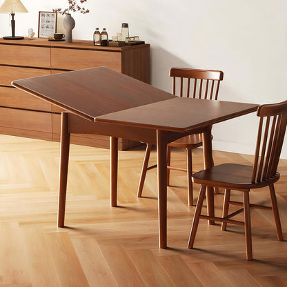 Foldable Extendable Dining Table, Solid Rubber Wood Kitchen Table with Drop Leaf, Mid-Century Rectangular Expandable Dinner Table for Small Spaces, Walnut Finish